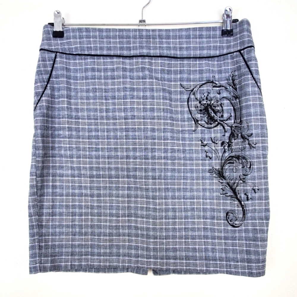 Vanity Gray Black Plaid Bejeweled Floral 90s Y2K Skirt Size 13